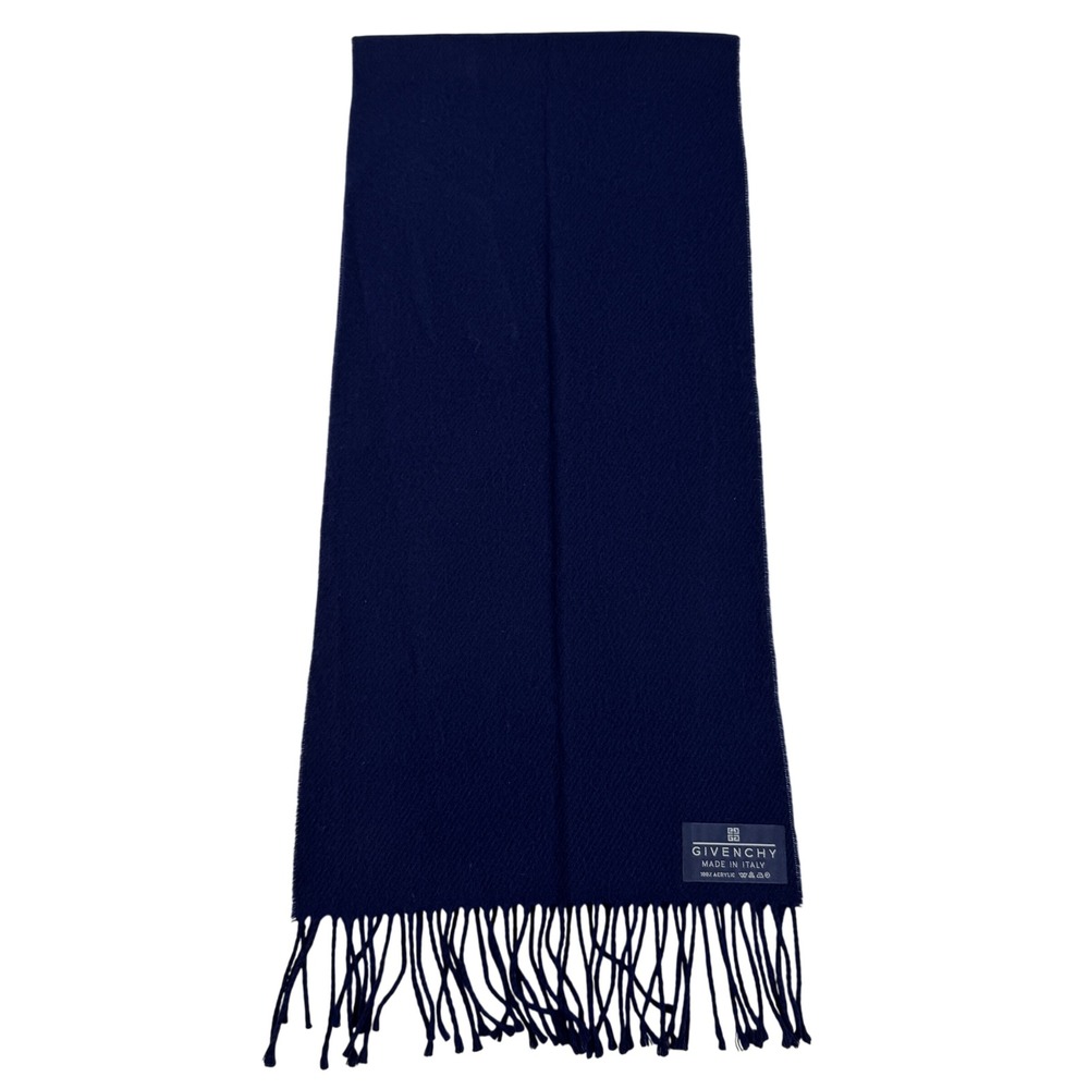Givenchy Navy Blue Fringed Scarf Made in Italy Acrylic Solid Winter Wrap